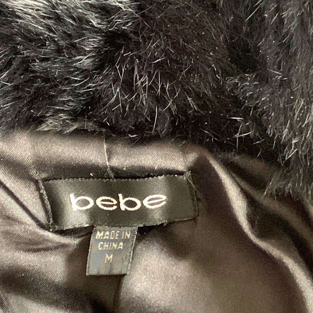 Bebe RARE Y2K Lace Up corset HOODED DOWN Fill Genuine Rabbit FUR jacket M🇨🇦 - Picture 13 of 15